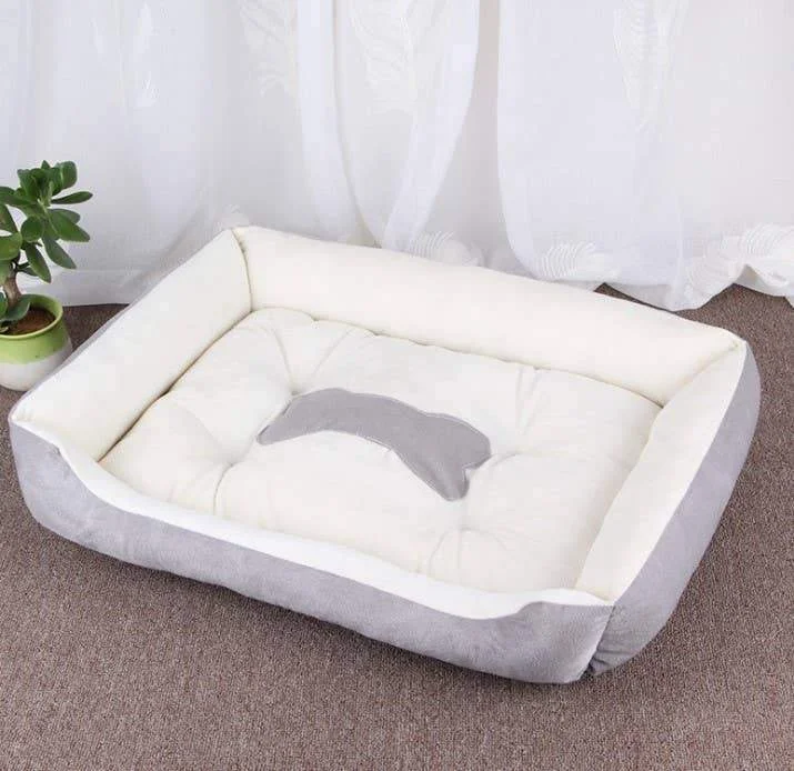 fish breeding box floating Dog Bed (White and Gray) With Gray Bone Silhouette