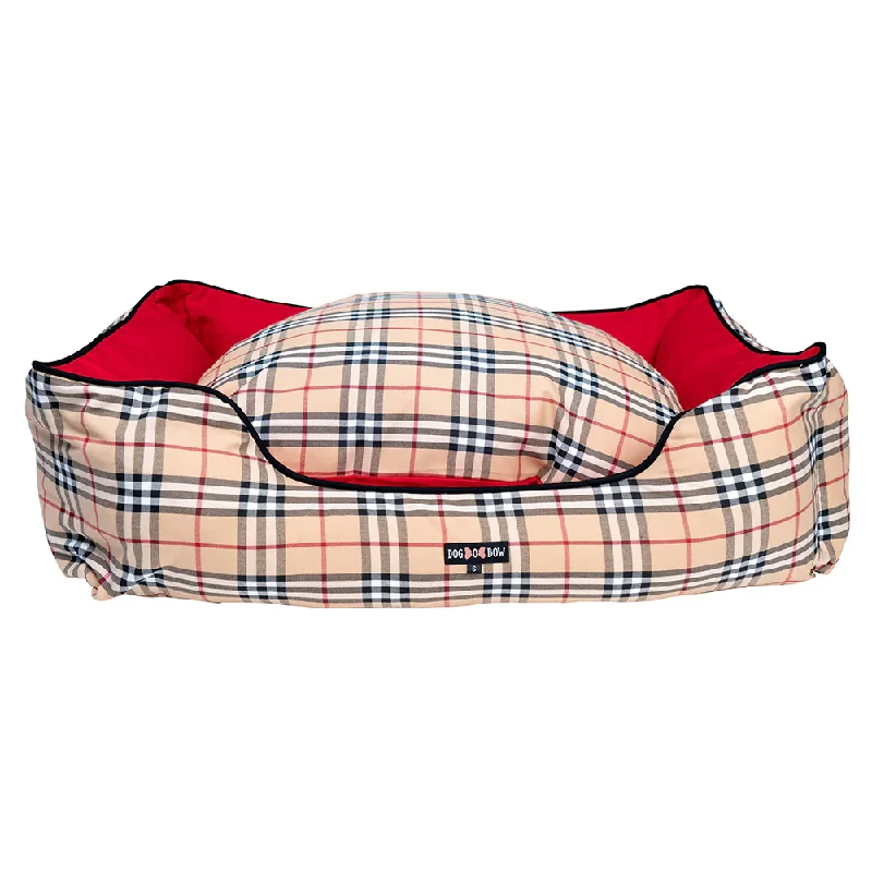 chew-proof small animal water bottle Dogobow Check Rectangle Bed for Dogs and Cats (Burberry)
