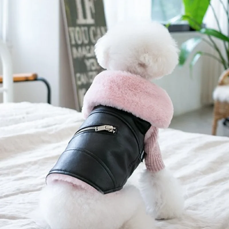 best fish tank background removable Faux Fur Dog Biker Jacket: Black