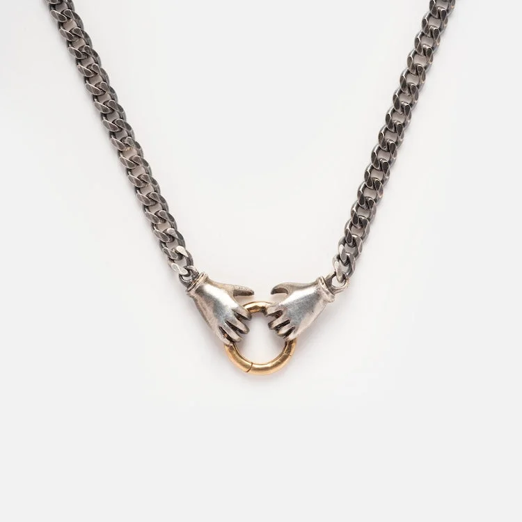 adjustable charm necklace Mixed Metal Double Hand Charm Holder Necklace