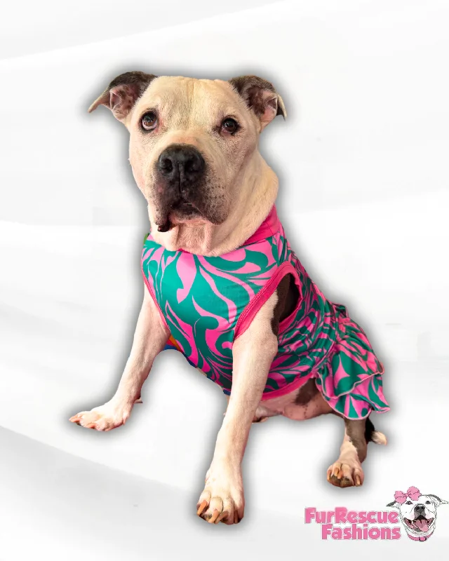 best parrot training stand Pink & Aqua Coral Vines Sleeveless Ruffle Dress