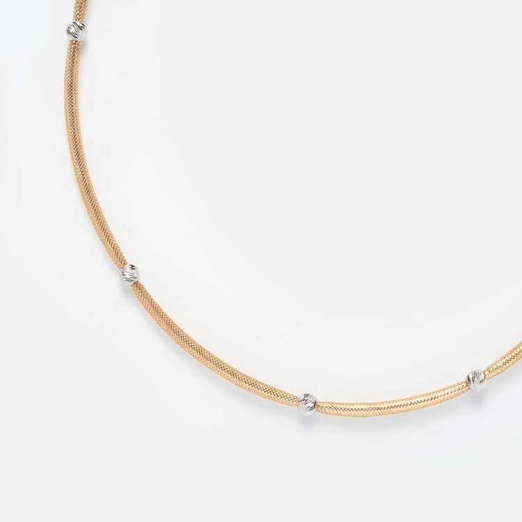 celestial moon and star bracelet Solid Gold Mixed Metal Mesh Beaded Necklace