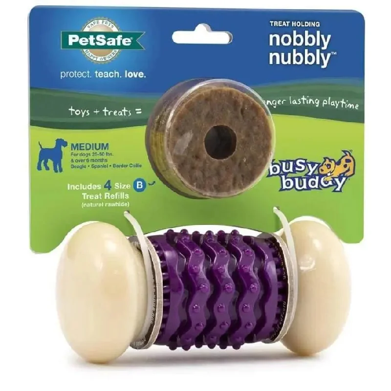 premium reptile basking rock Busy Buddy Nobbly Nubbly Dog Toy Purple, White