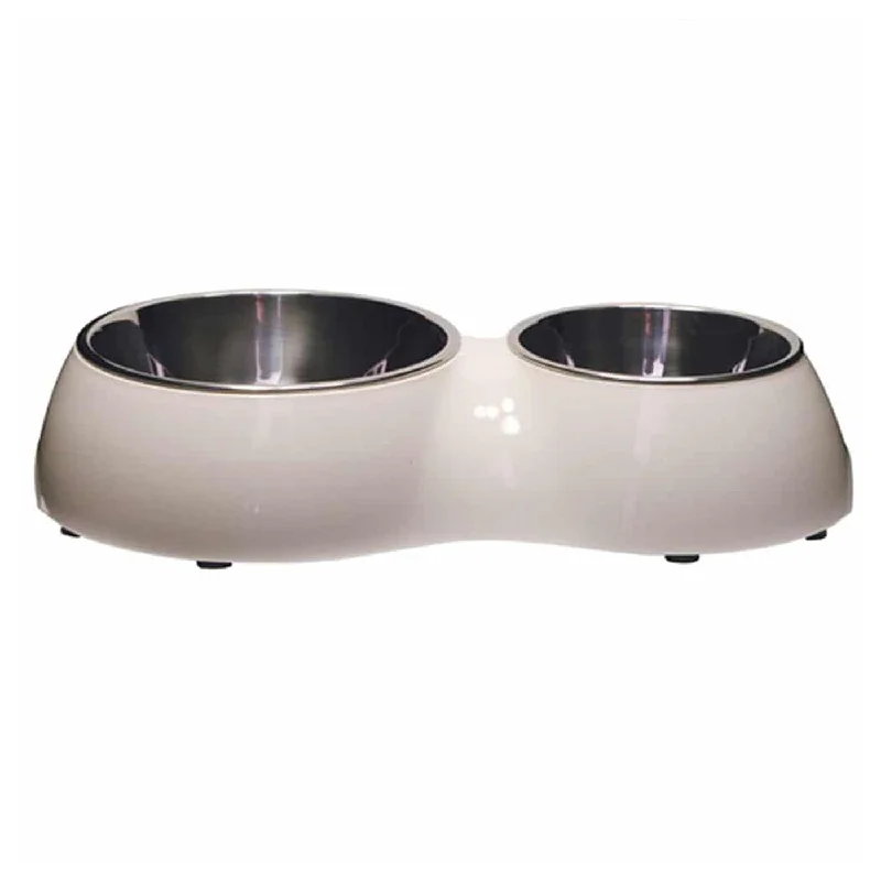 fish tank cleaning brush set Catit Double Diner Twin Bowls - White