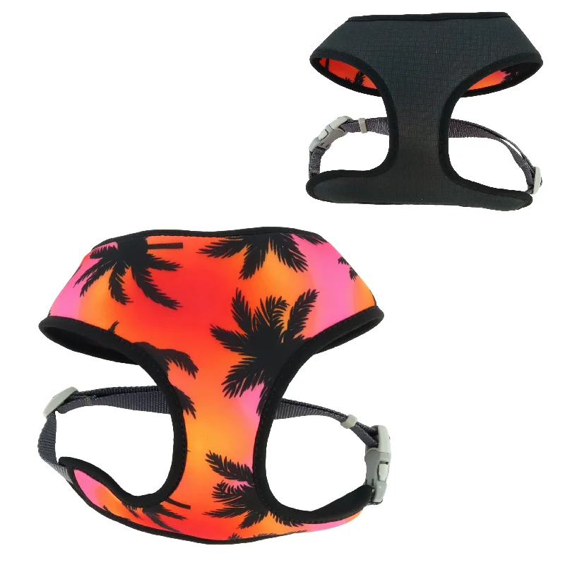 foldable dog crate travel-friendly Coastal Pet Products Sublime Reversible Dog Harness, Sunset Palms with Black Grid