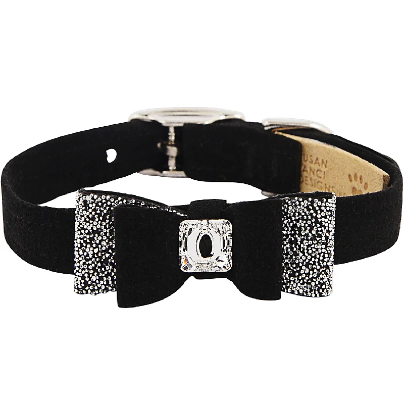 dog bicycle leash attachment Crystal Stellar Big Bow Pet Collar: Black