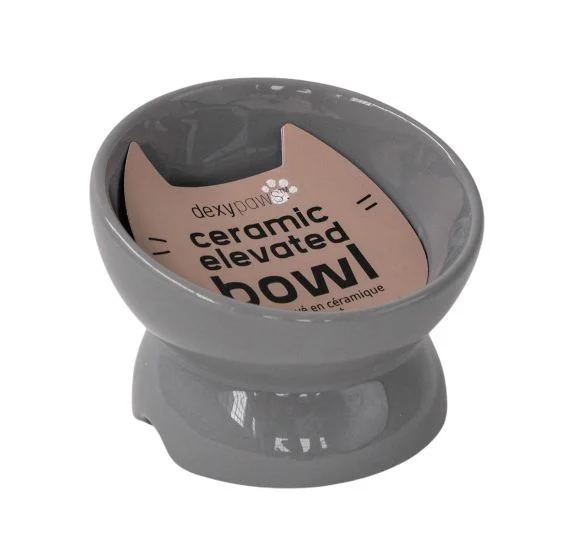premium hamster bedding absorbent Dexypaws Raised Ceramic Cat Bowl, Grey Cat 7oz