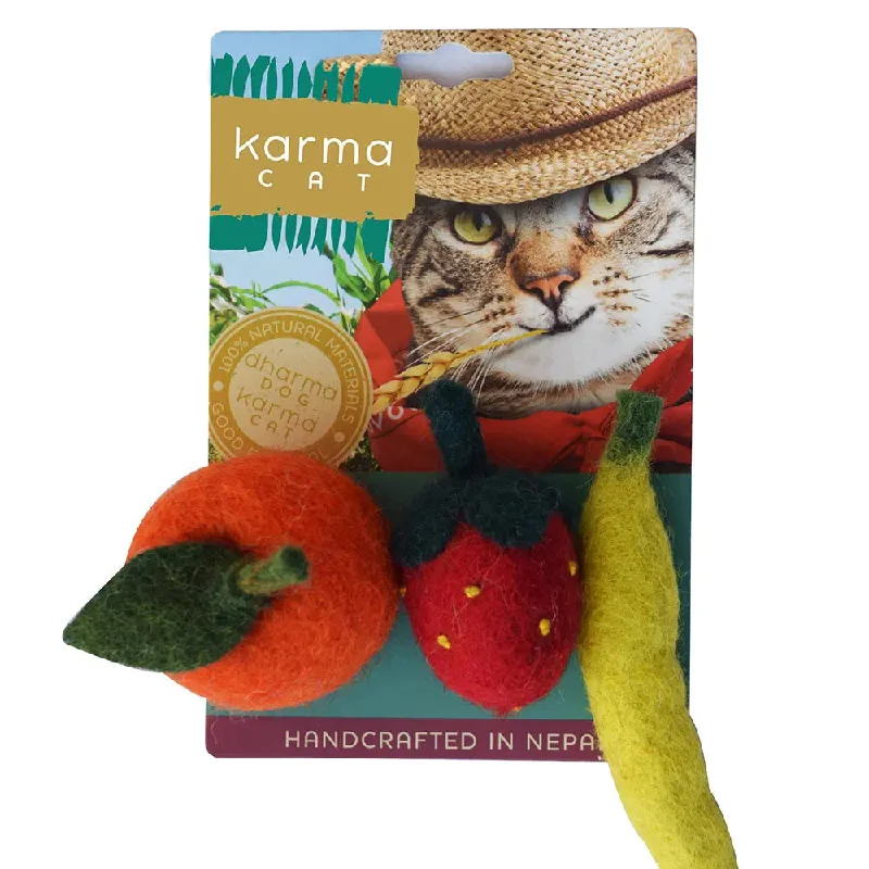 no pull dog harness adjustable Dharma Dog Karma Cat Fruits Wool Cat Toys, Pack of 3 Assorted Toys