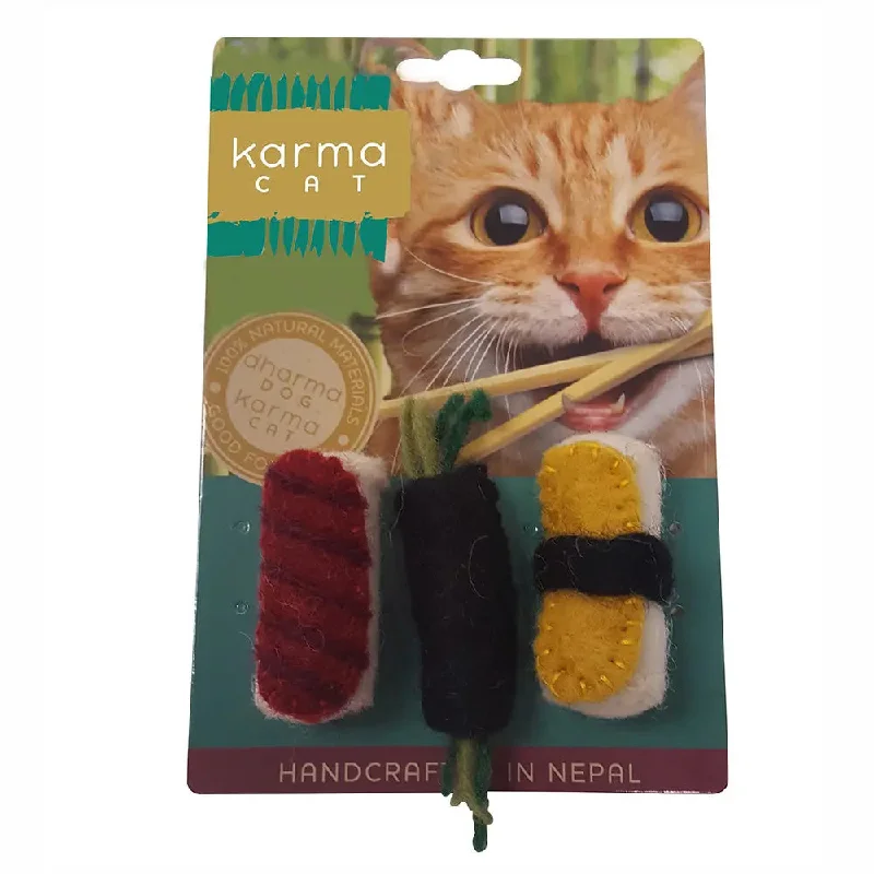 flea treatment for cats natural Dharma Dog Karma Cat Sushi Wool Cat Toys, Pack of 3 Assorted Toys