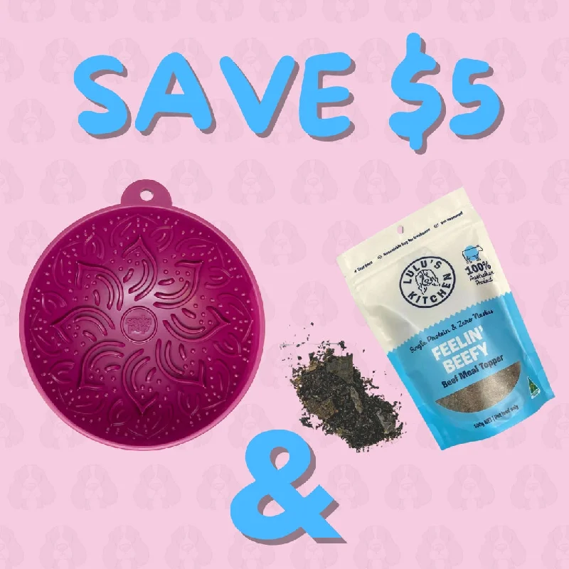 Purple Garden of Eatin' Tipsy Bowl Lick Mat + Feelin' Beefy Meal Topper (Save $5)