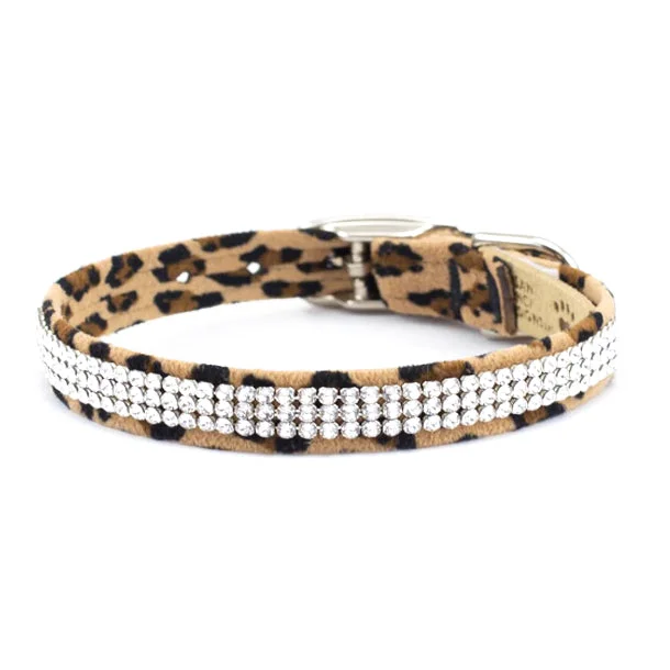 cat climbing shelves wall-mounted Giltmore 3-Row Crystal Pet Collar: Cheetah