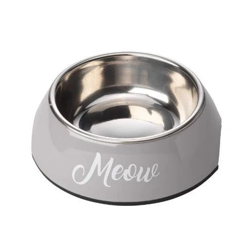 hamster cage with deep base House of Paws Grey Meow Cat Bowl