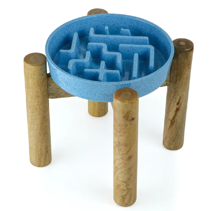 best flea treatment for ferrets Pawpourri Geometric Slow Feed Melamine Bowl with Raised Diner for Dogs and Cats (Blue)