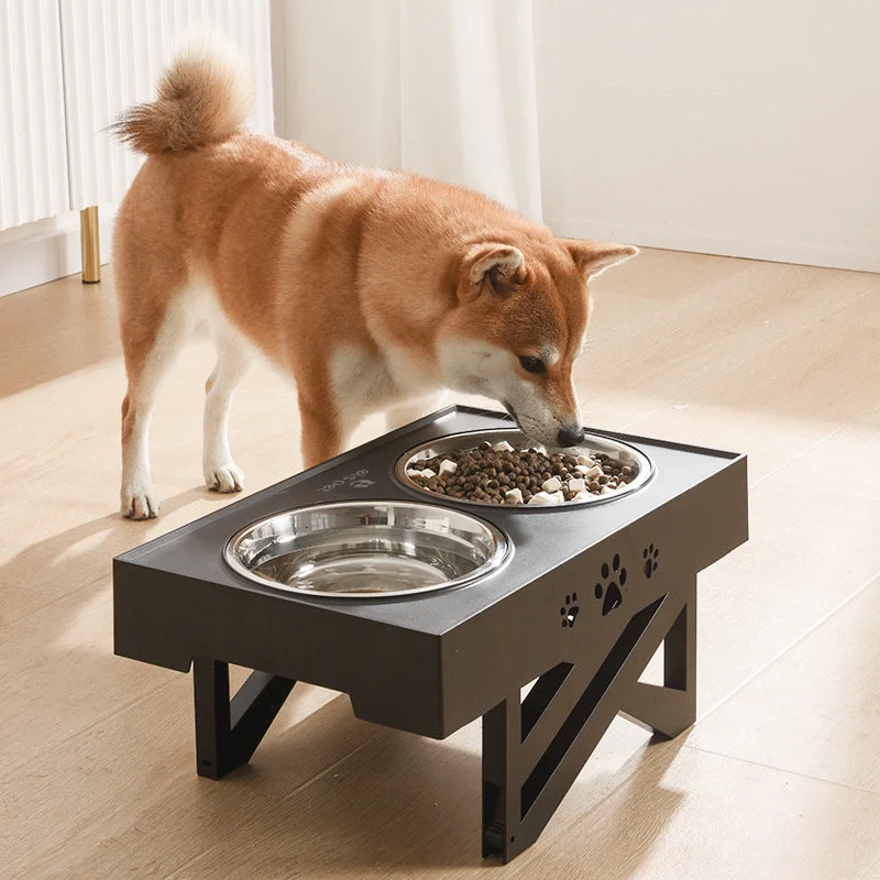 chew-resistant dog muzzle breathable Feeding Dog Trey with Stainless Steel Bowls