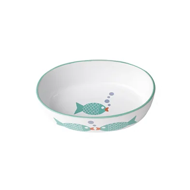 large dog collar with name tag PetRageous® Bubble Fish Oval White & Turquoise 6.5"