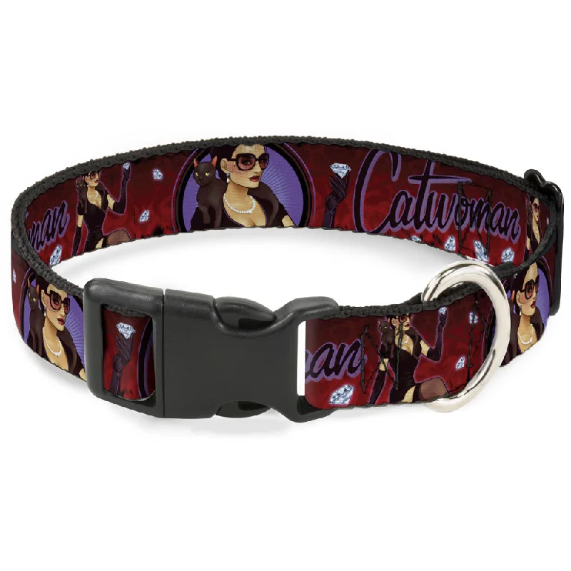 smart pet camera with treat dispenser Plastic Clip Collar - CATWOMAN Bombshell Pose/Diamonds Red/Purple/Black smart pet camera with treat dispenser Plastic Clip Collar - CATWOMAN Bombshell Pose/Diamonds Red/Purple/Black