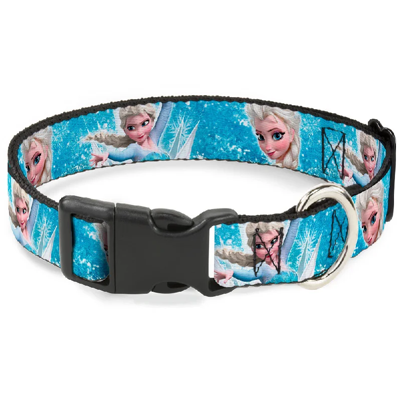 luxury dog car seat with cushion Plastic Clip Collar - Frozen Elsa Face/Action Pose/Snowflakes Blues/White
