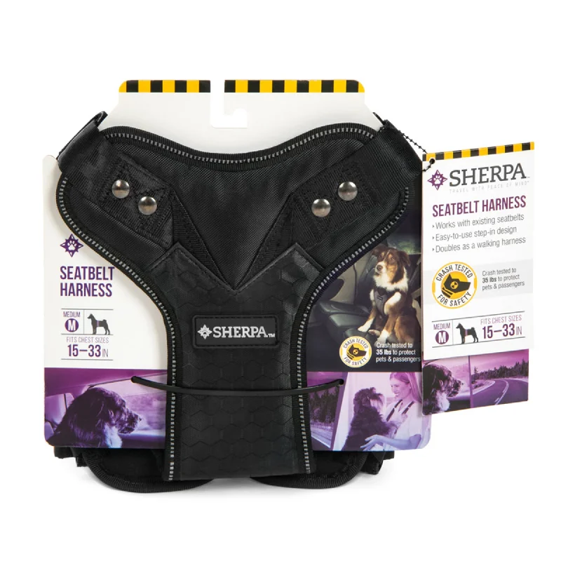 top-rated pet tracking GPS Sherpa's Pet Trading Company Crash Tested Seatbelt Safety Dog Harness Black 1ea/MD