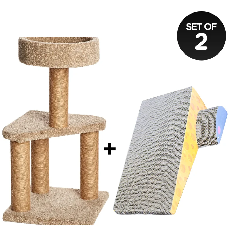 non-slip reptile climbing branch Skatrs Feline Fortress Two Tier Cat Tree with Sisal Post and Say Cheese Cat Scratcher with 2g Premium Catnip Combo non-slip reptile climbing branch Skatrs Feline Fortress Two Tier Cat Tree with Sisal Post and Say Cheese Cat Scratcher with 2g Premium Catnip Combo