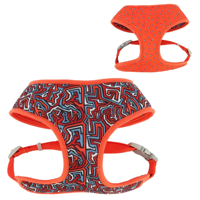 pet car booster seat for small dogs Coastal Pet Products Sublime Reversible Dog Harness, Red Blue Graffiti with Red Stars