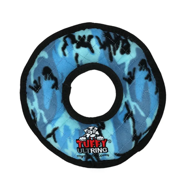 smart pet camera with treat dispenser Tuffy's D Ultimate Ring Camo Blue