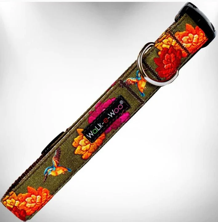 heavy-duty dog tie-out cable Walk-e-Woo Collar Hummingbird Flowers