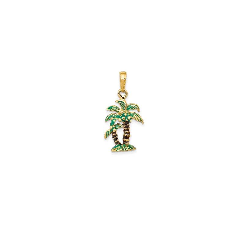rose gold ring with diamonds 3D Enameled Palm Trees Pendant (14K)