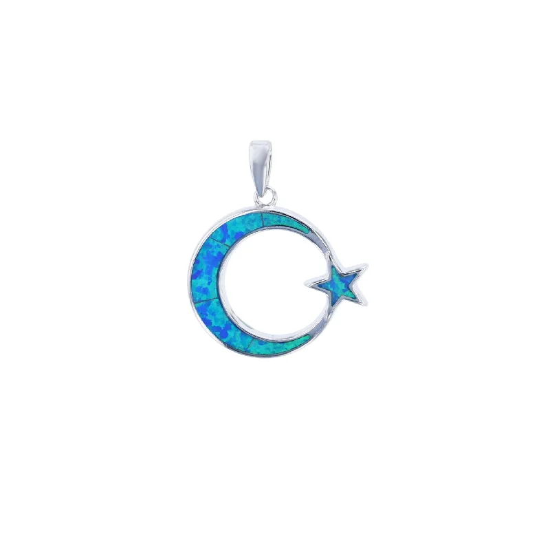 real citrine gemstone pendant Blue Opal Crescent Moon & Star Pendant (Silver)