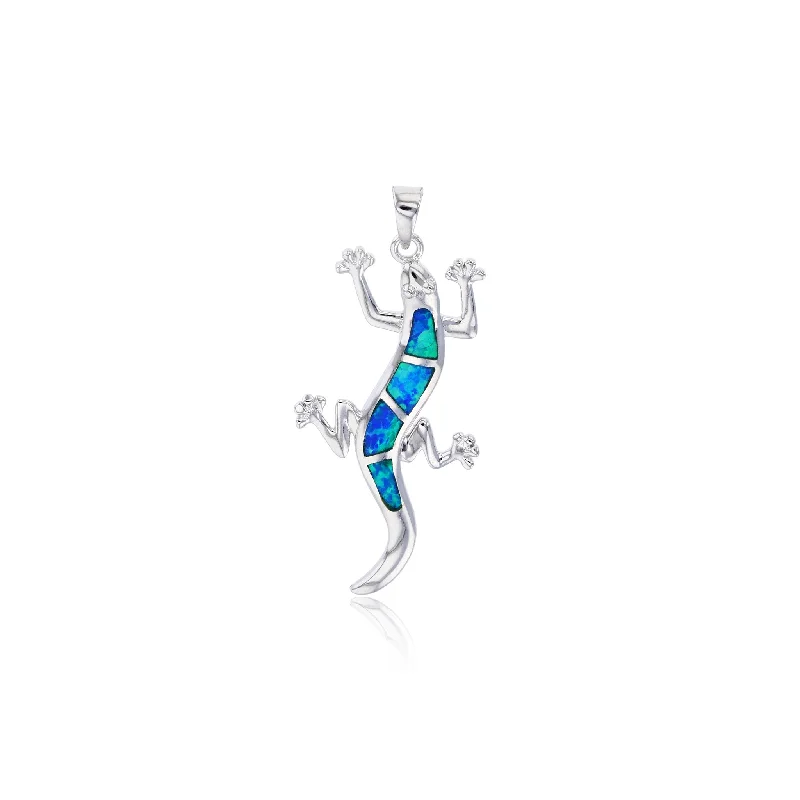raw crystal cuff bracelet Blue Opal Lizard Pendant (Silver)