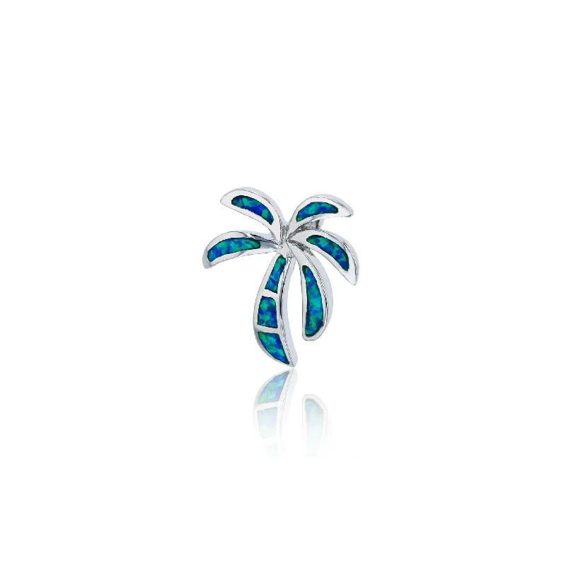 bold gothic skull necklace Blue Opal Palm Tree Pendant (Silver)