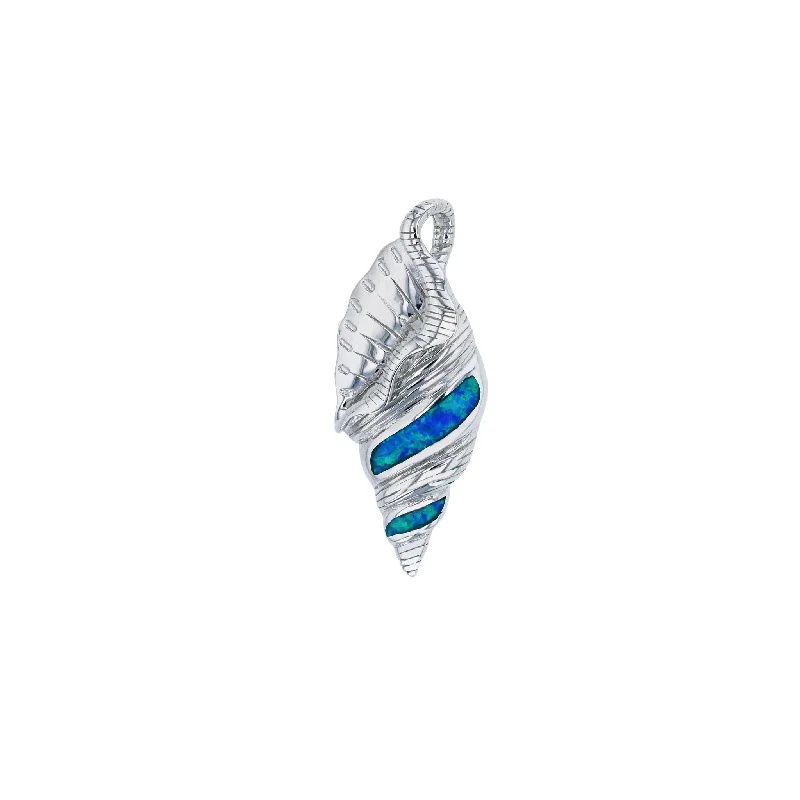 elegant art deco necklace Blue Opal Sea Shell Pendant (Silver)