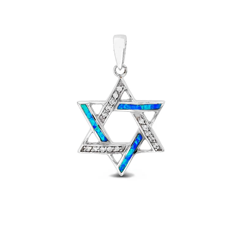 handmade resin flower earrings Blue Opal Star of David Pendant (Silver)