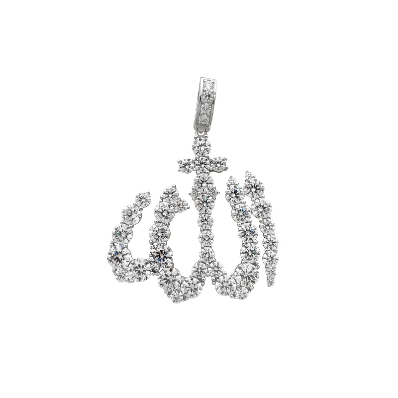 dainty sapphire stacking rings Iced-Out Allah Pendant (Silver)