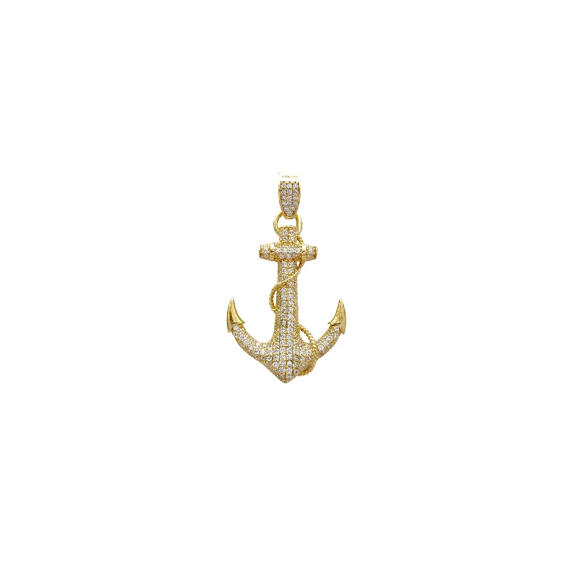 black tungsten wedding band for men Iced-Out Anchor Pendant (14K)