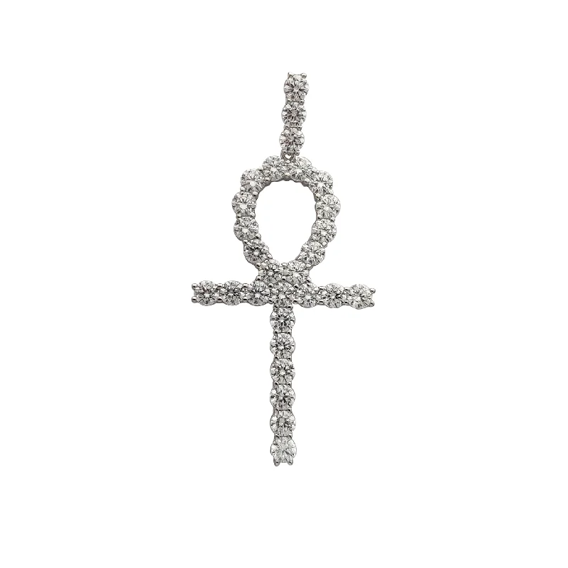 unique crystal bar necklace Iced-Out Ankh Pendant (Silver)