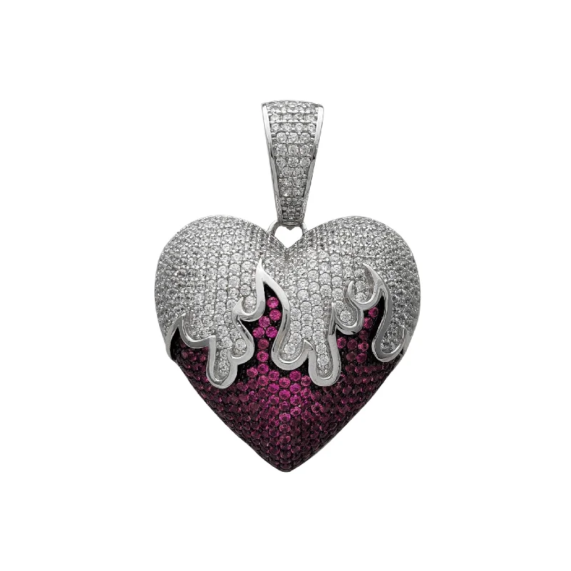 celestial galaxy planet earrings Iced-Out Blazing Puffy Heart Pendant (Silver)