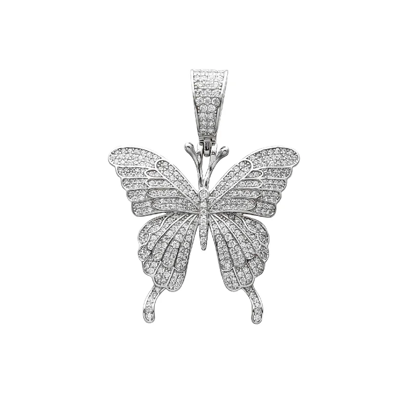 vintage rose-cut diamond ring Iced-Out Butterfly Pendant (Silver)
