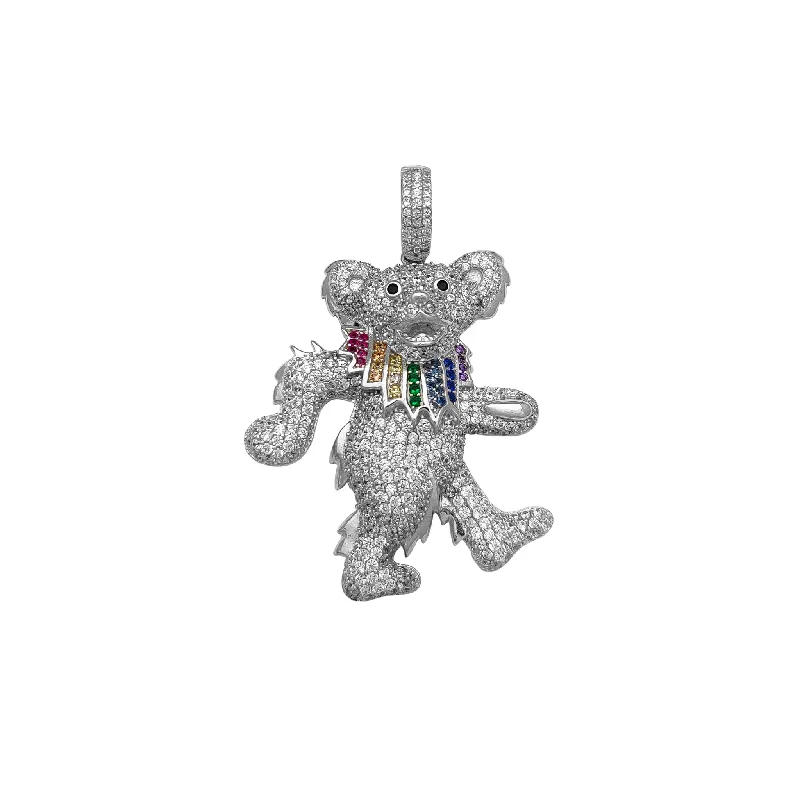 celestial crescent moon bracelet Iced-Out Colorful Scarf Teddy Bear Pendant (Silver)