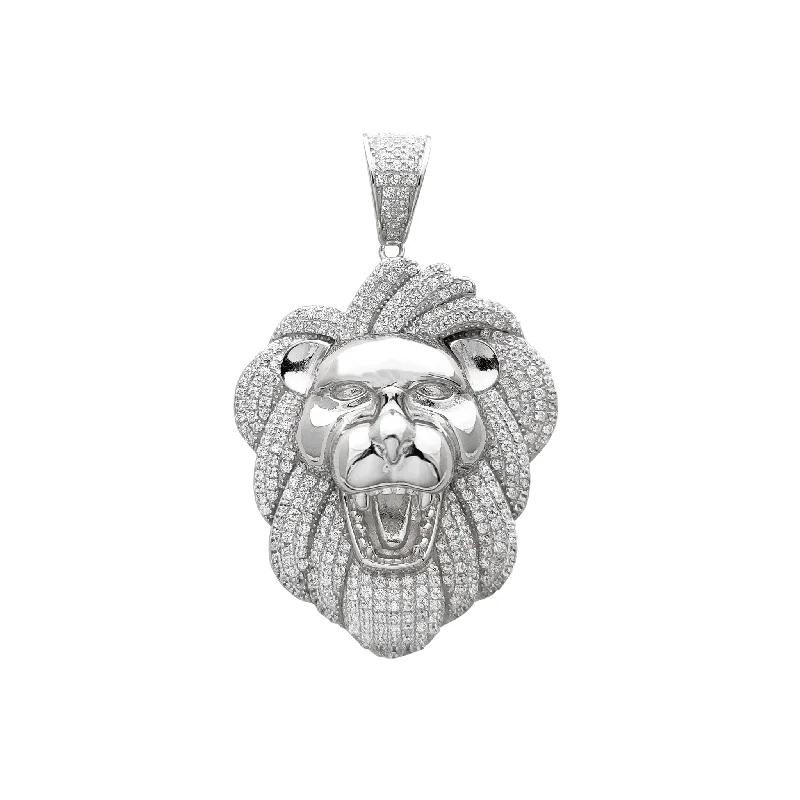 handmade braided anklet Iced-Out Lion Head Pendant (Silver)