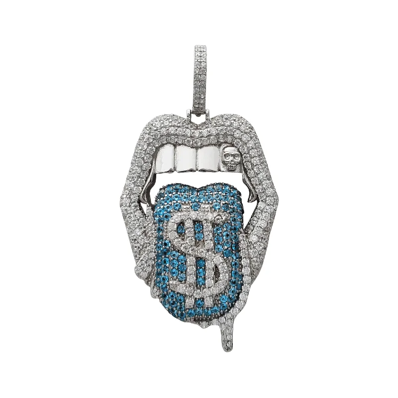 black and gold wedding band Iced-Out Mouth Lip Dollar Sign Tongue Pendant (Silver)