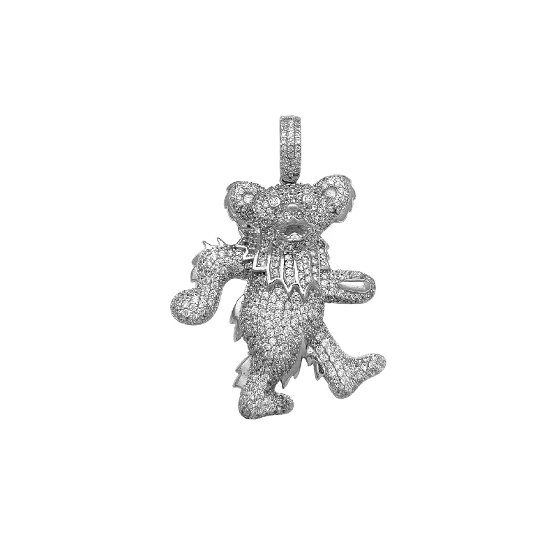 classic cubic zirconia pendant Iced-Out Teddy Bear Pendant (Silver)