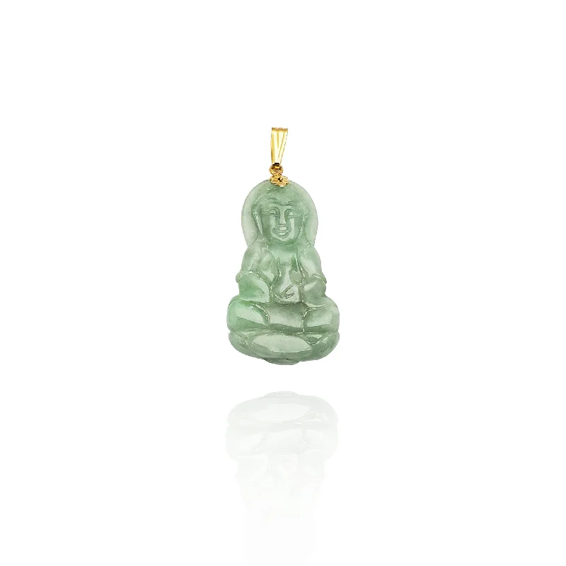 heart pendant necklace gold Jade  One Hand Up Guan Yin Pendant (14K)