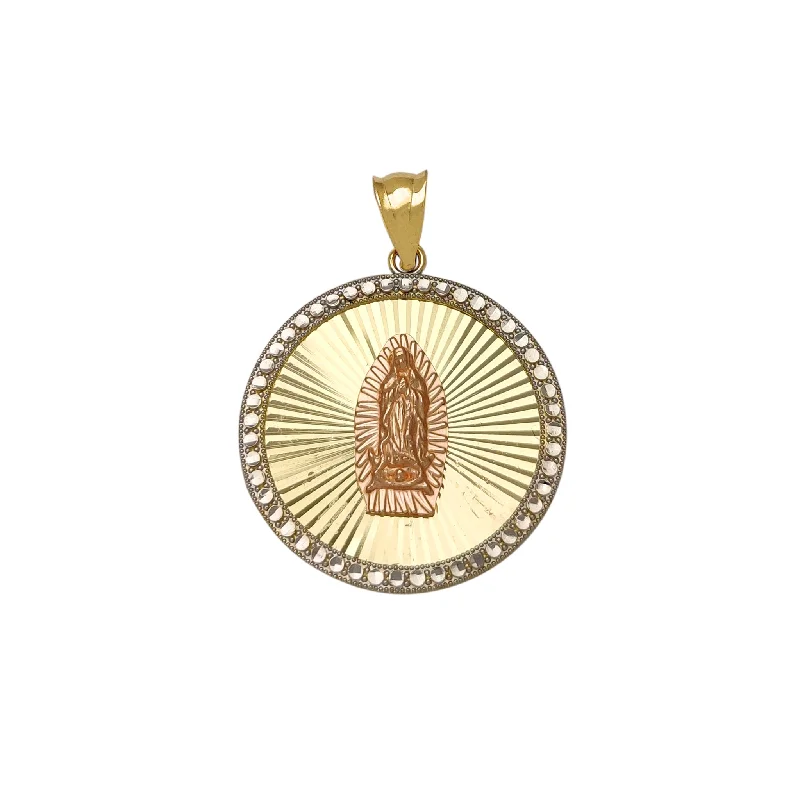 dainty gold anchor bracelet Milgrained Round Virgin Mary Pendant (14K)