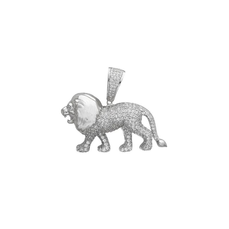 layered pearl choker necklace Pave Lion Pendant (Silver)