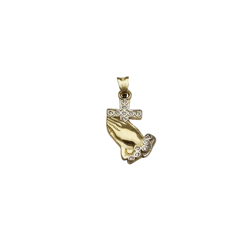 dainty cherry blossom ring Praying Hands With Cross CZ Pendant (14K)
