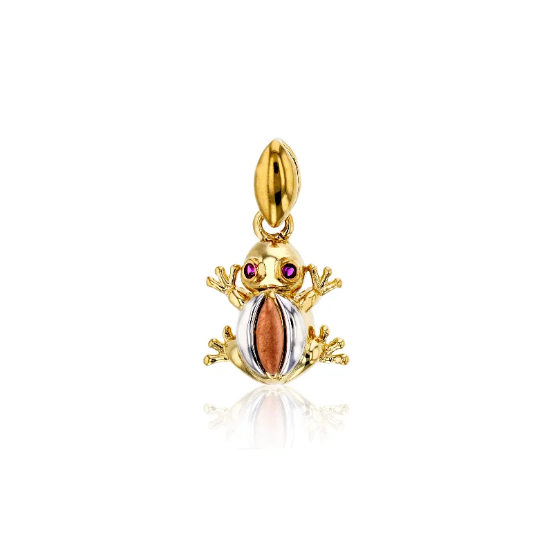 handcrafted opal inlay ring Red-Eyes Tri-Color Frog Pendant (14K)