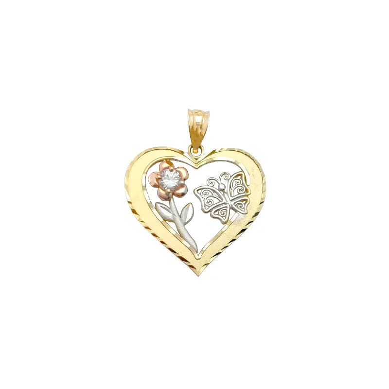 gold choker necklace simple Rose & Butterfly Heart Pendant (14K)