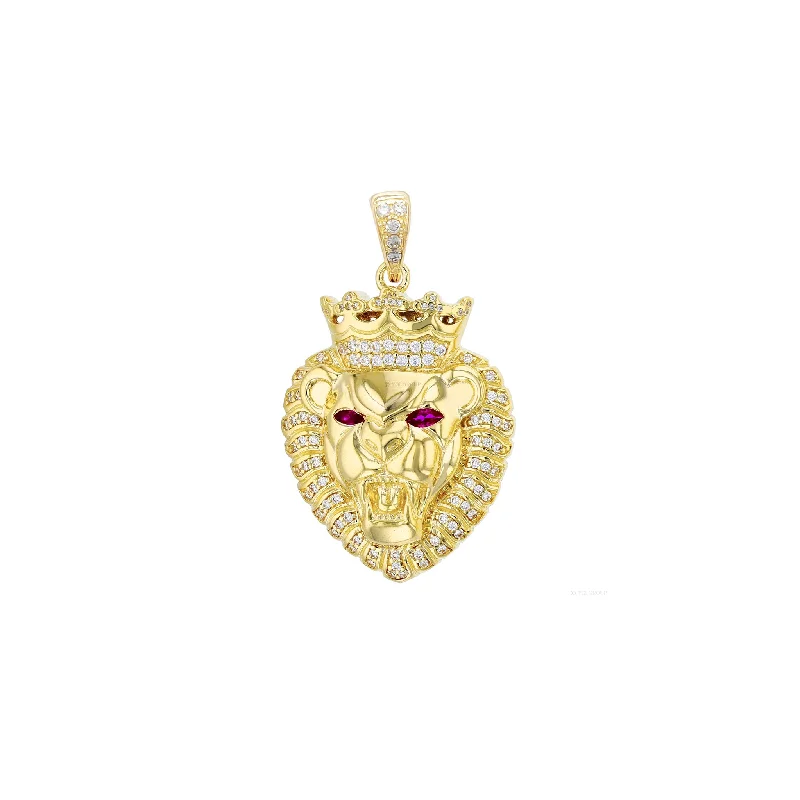 silver feather charm necklace Crimson-Eyed Icy Lion Monarch Pendant (14K)