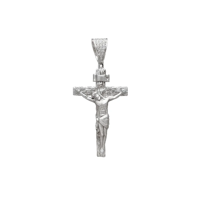 minimalist birthstone bangle Stone-Set Wooden Textured Crucifix Cross Pendant (Silver)