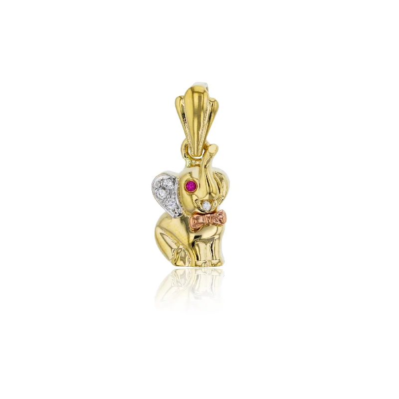 vintage-style diamond halo ring Tricolor CZ Elephant Pendant (14K)